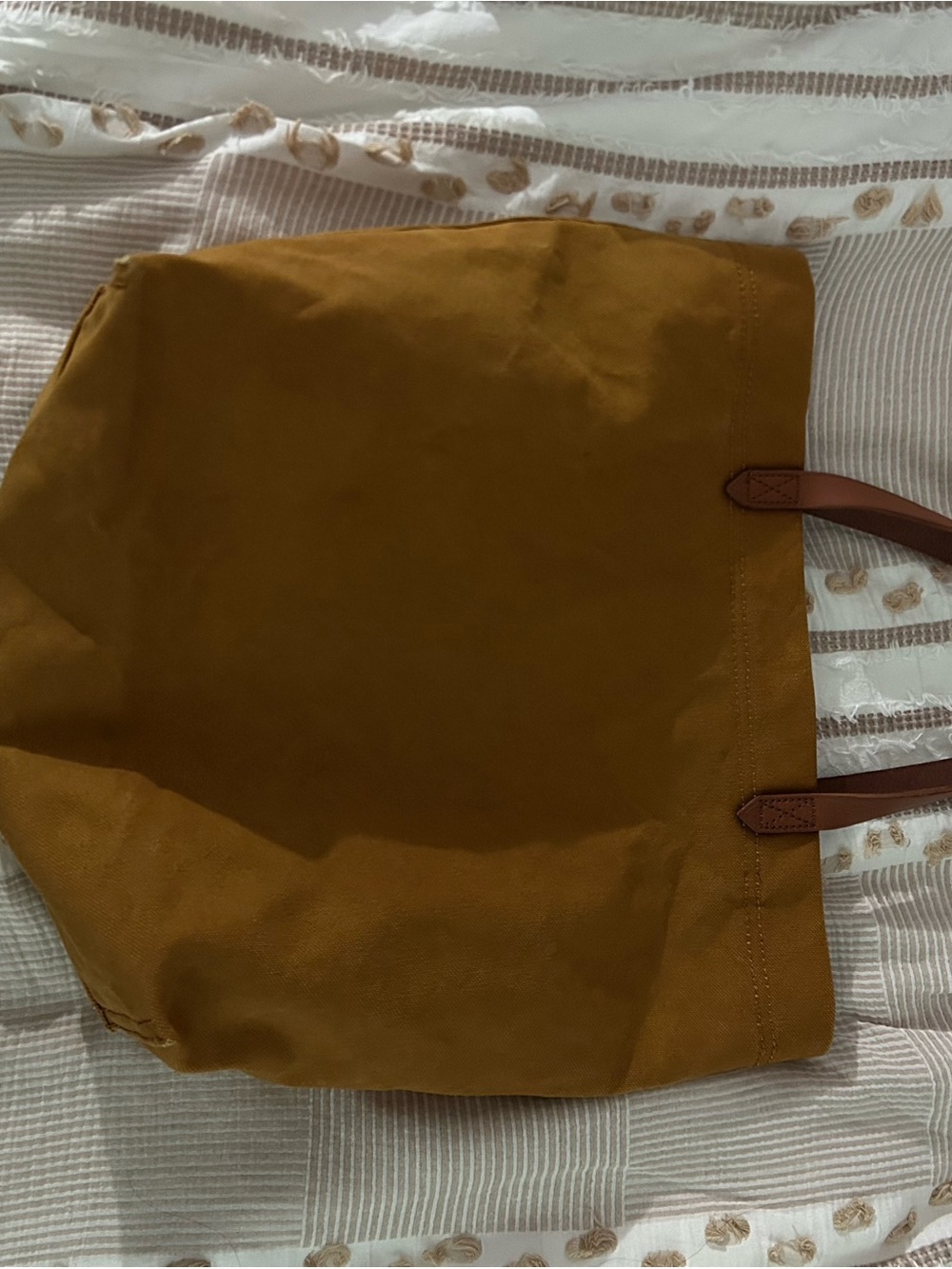 Madewell Mustard Yellow Canvas Tote with Brown Leather Handles
